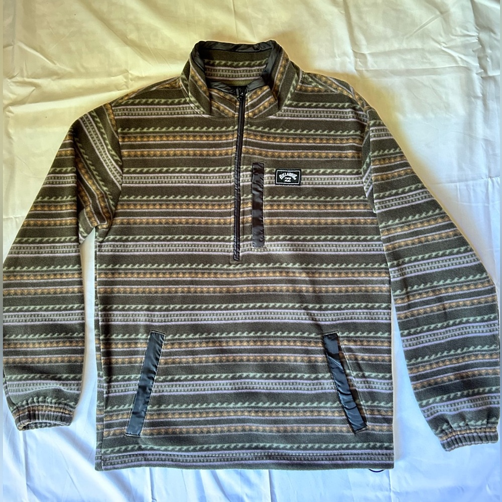 Billabong Men's Zip-Up Sweater - Olive and Beige